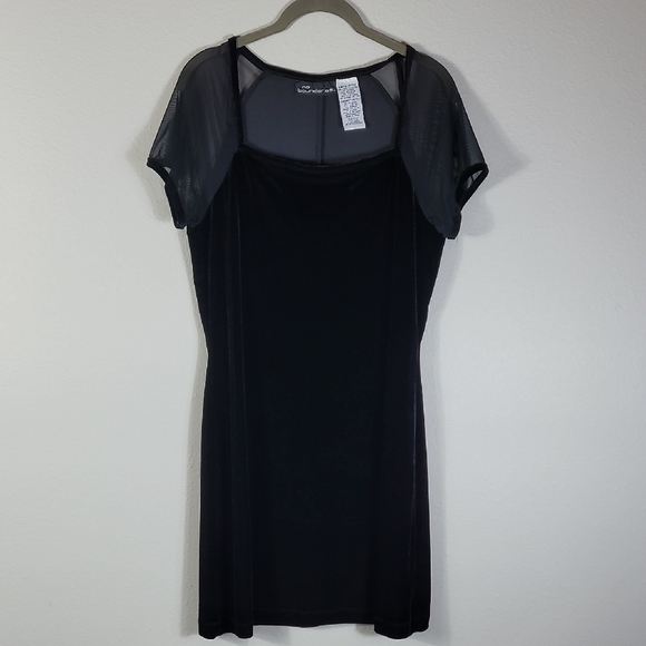 Y2K NoBo Velvet Mini Dress Size L Black Sheer Short Sleeve Whimsigoth Square Nec - Picture 2 of 15